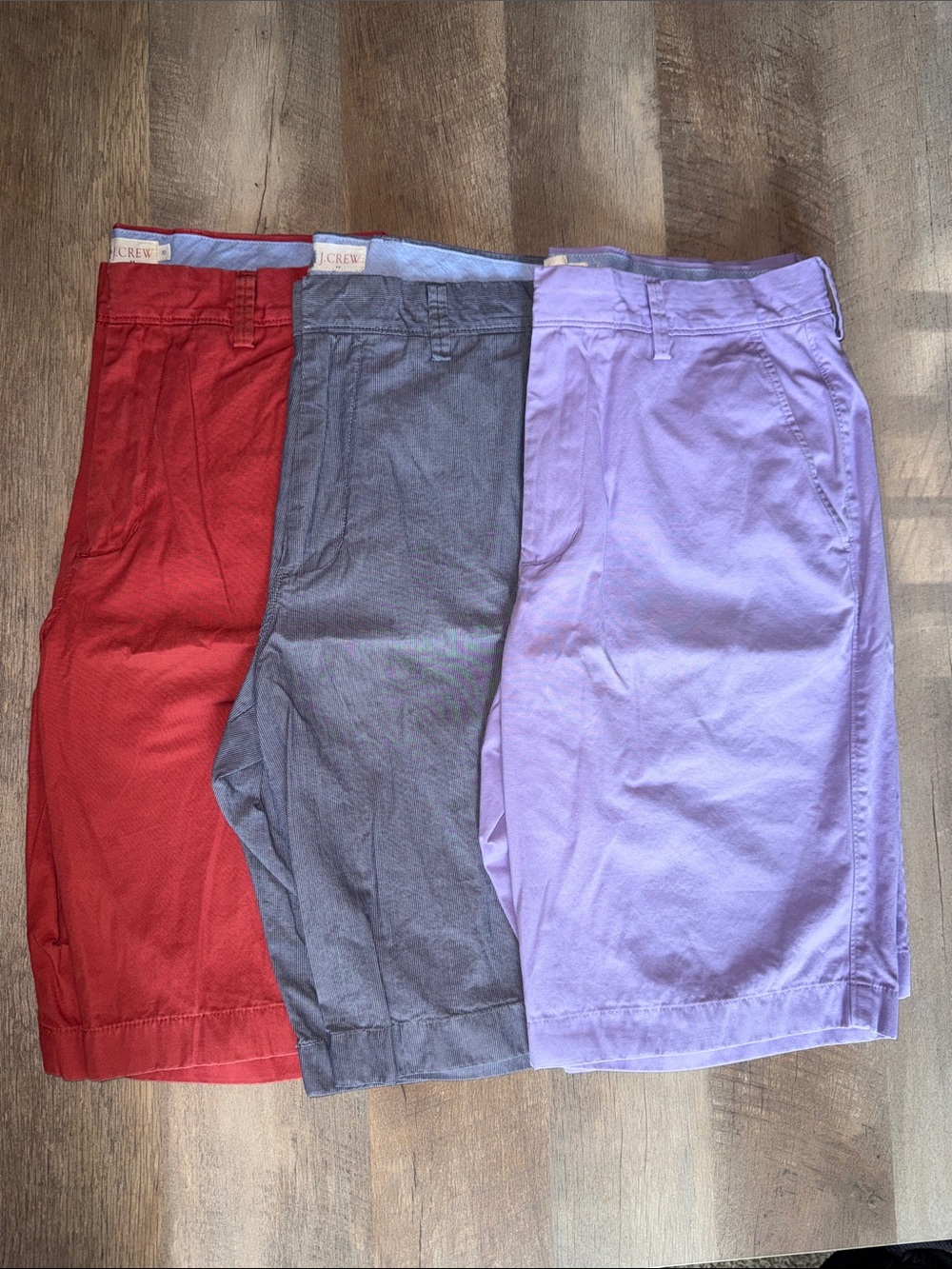 J. Crew Men’s Chino Shorts Bundle in Red, Gray & Lilac Size 32